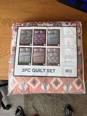 3PC Coral Geometric Quilt Set - Soft Coral